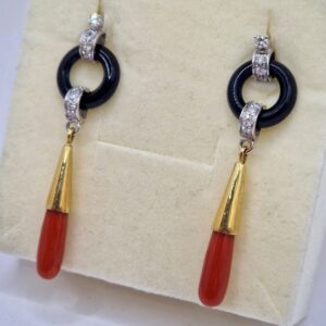 Orecchini "Onice, Corallo e Brillanti"